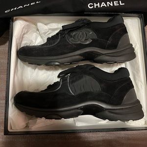 Chanel Black CC Neoprene Low Top Sneakers Size 9